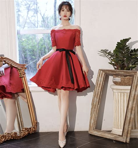 Red Satin Lace Short Prom Dress Red Homecoming Dress · Little Cute · Online Store Powered By