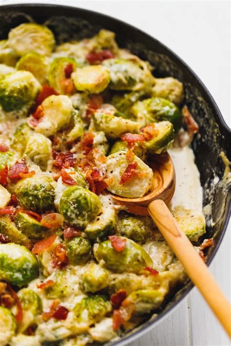 cheesy creamy brussel sprouts with bacon cooking lsl