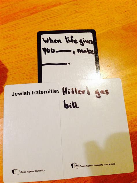 Not everyone reacts the same way to certain combinations. Cards Against Humanity. Expansion packs. Create your own ...