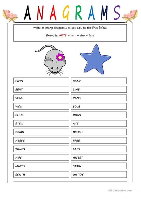 anagrams  worksheet  esl printable worksheets   teachers