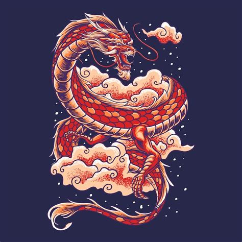 Premium Vector Chinese Dragon With Cloud Illustration