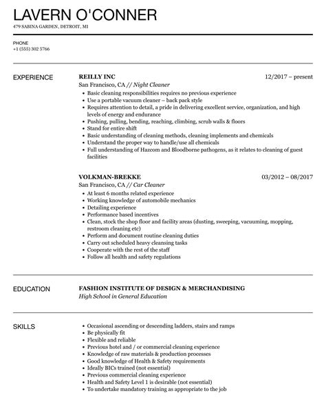 Cleaner Resume Samples Velvet Jobs