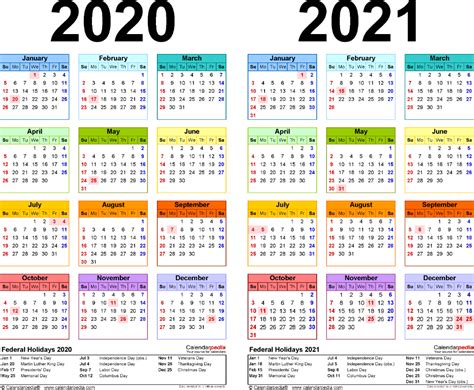 Printable 2021 monthly calendar with pay periods. Template 2: PDF template for two year calendar 2020/2021 ...