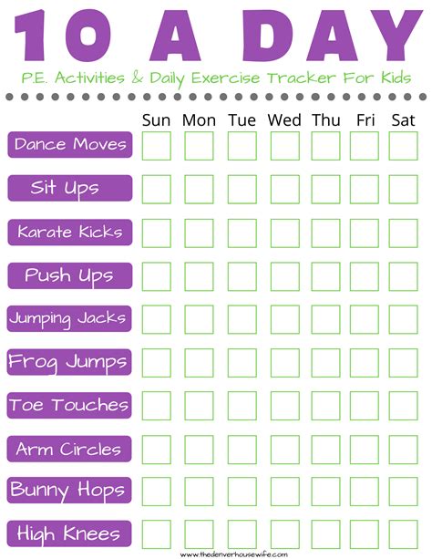 Free Printable Pe Activities For Kids To Do Daily The Denver Housewife