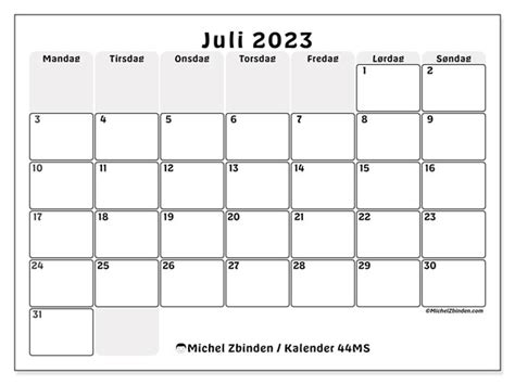Kalender For Juli 2023 For Utskrift “44ms” Michel Zbinden No