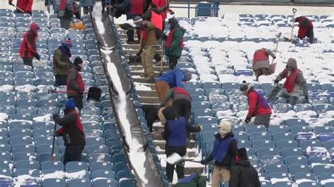 Hundreds Of Hockey Fans Shoveling Stadium Ahead Of Outdoor Game Youtube