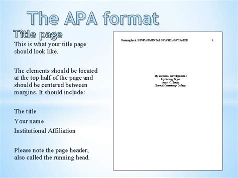 The APA format Title page This is what
