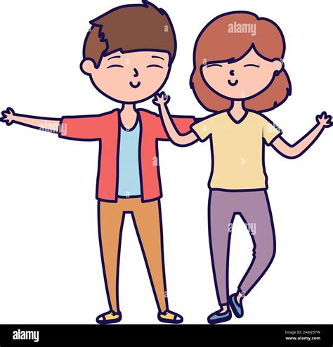 Happy Young Couple Together Hugging Cartoon Characters Vector Illustration Stock Vector Image