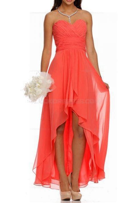 High Low Ruched Bodice Sweetheart Layered Coral Wedding Guest