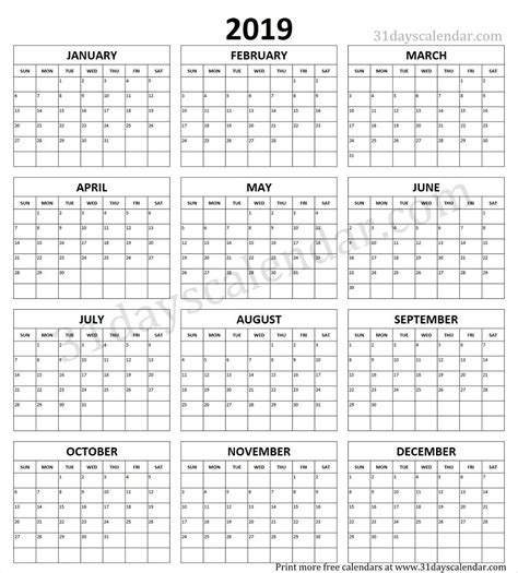 Print Year Calendar One Page Calendar Printables Free Templates