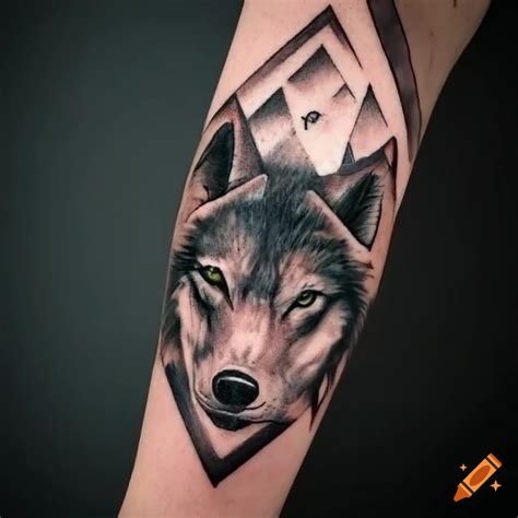 Geometric Wolf Tattoo Design