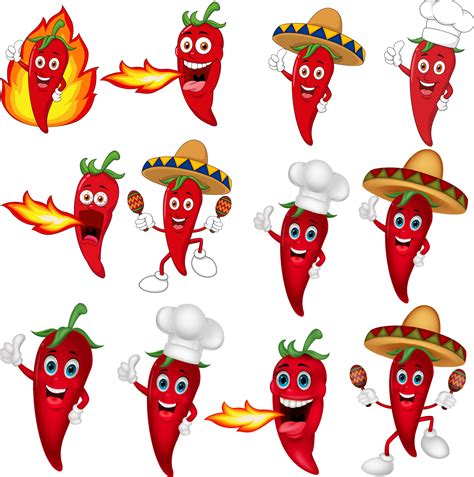 Set Of Red Chili Peppers Cartoon 7270919 Vector Art At Vecteezy