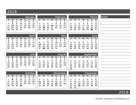 2018 Blank 12 Month Calendar In One Page Free Printable Templates