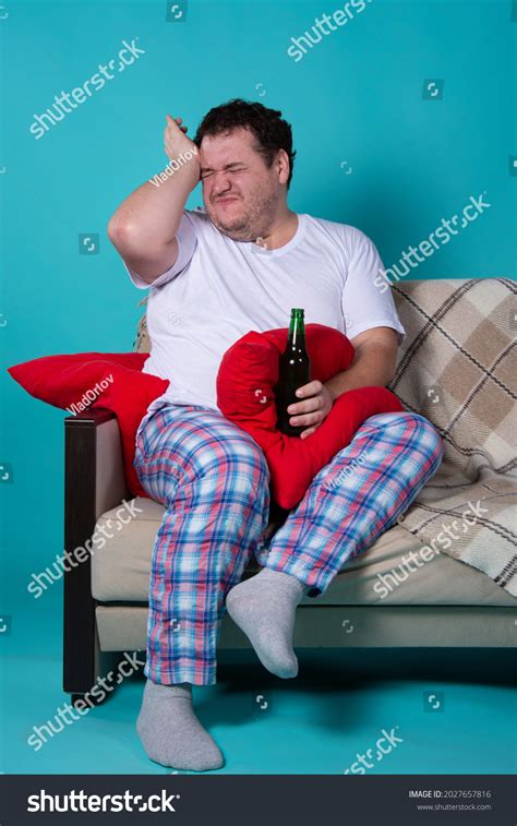 Funny Fat Man Drinking Beer Watching Stock Photo Shutterstock