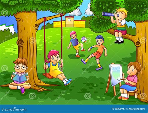 Niños Que Juegan En El Jardín Ilustración Del Vector Ilustración De