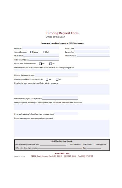 Free 30 Tutor Request Forms Pdf Ms Word Excel