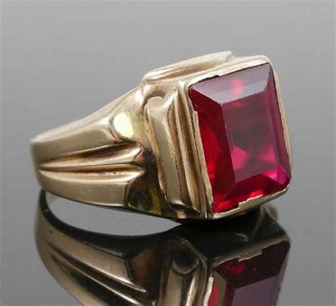 Vintage 10k Yellow Gold Mens Ruby Ring