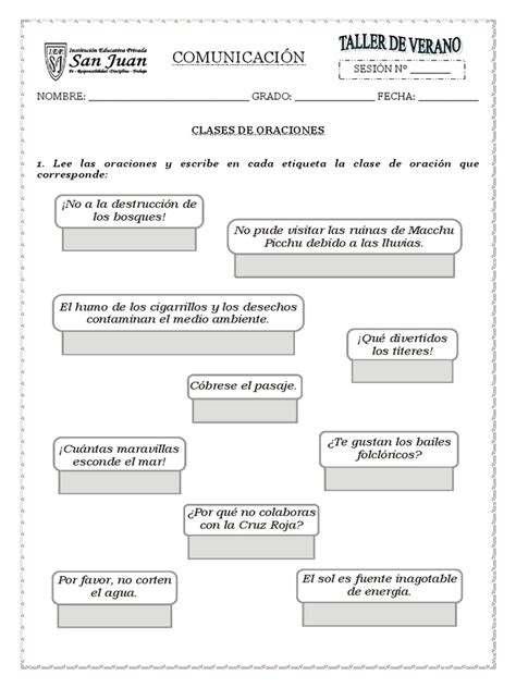 Clases De Oraciones Cuarto Grado