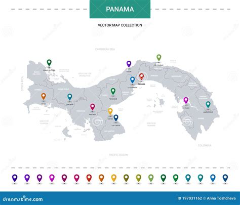 Panama Karta Med Platspekare Vektor Illustrationer Illustration Av