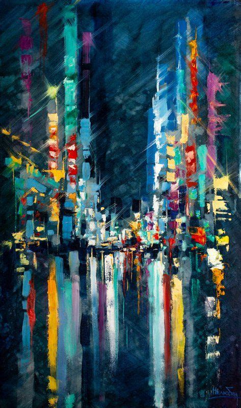 Abstract Cityscapenight City Large Painting 85x50 Cm 2020 Oil