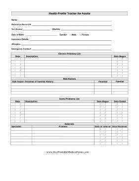 Choose from forms for personal use, medical diaries and journals, forms for medical offices, forms for schools and daycare centers and more — all free. Printable Health Profile Tracker for Adults | Medical printables, Personal health information ...