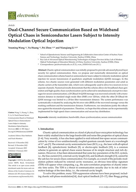 Pdf Dual Channel Secure Communication Based On Wideband Optical Chaos In Semiconductor Lasers