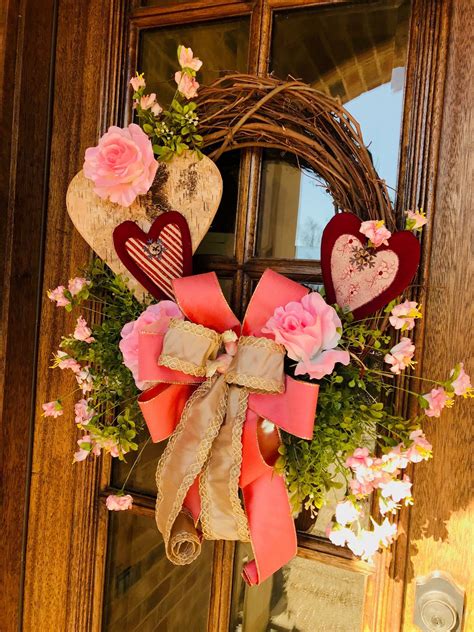 Valentine Wreath Heart Wreath Front Door Decor Rustic Valentine