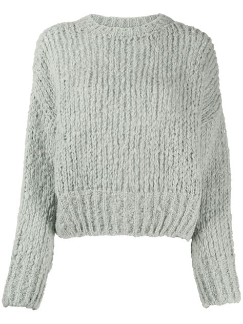 Anine Bing Cropped Chunky Knit Jumper In Grey Modesens