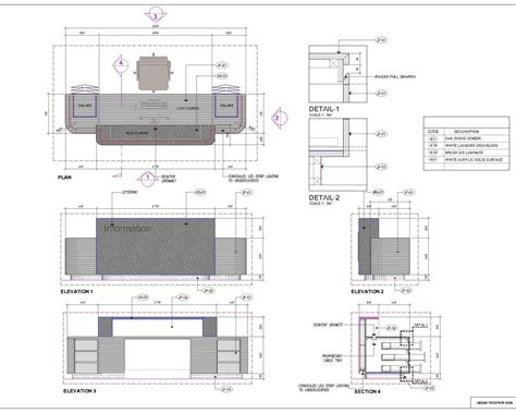 Library Reception Desk Plan Sections Elevation And Typical Details For Clear Understanding