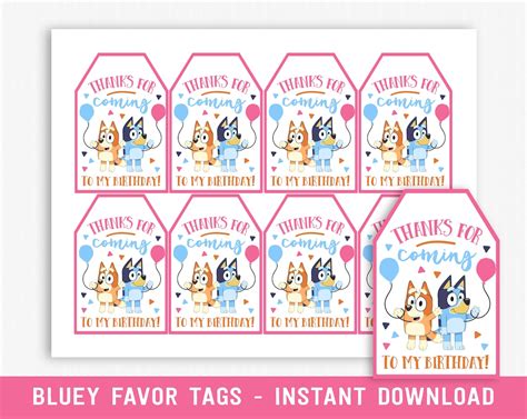 Bluey Party Favor Tags Girl Bluey Favor Tags Bluey Etsy