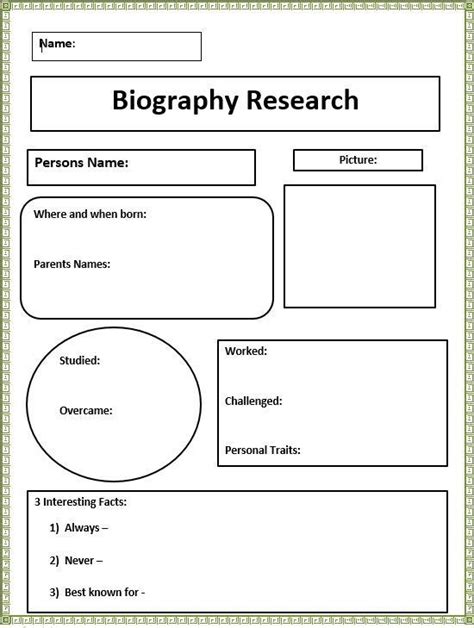 Short Biography Research Graphic Organizer Graphic