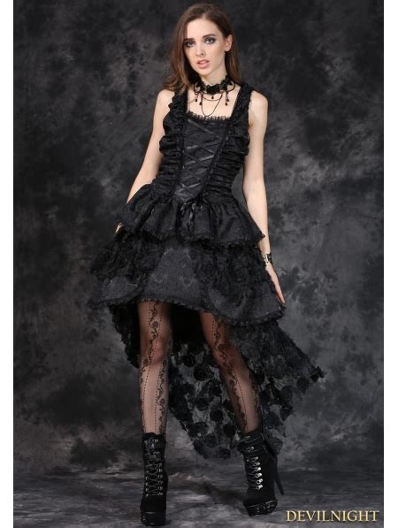Elegant Black Gothic Jacquard Fishtail Dress Uk
