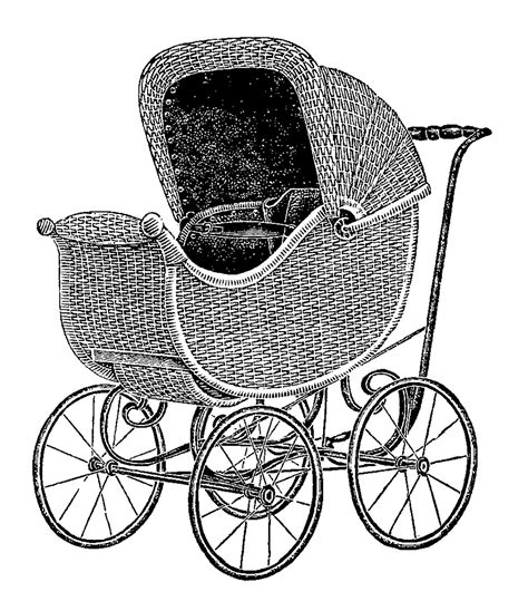 Digital Stamp Design Vintage Baby Carriage Wicker Digital Clip Art