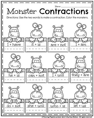 Free Printable Contraction Worksheets First Grade Learning How To Read