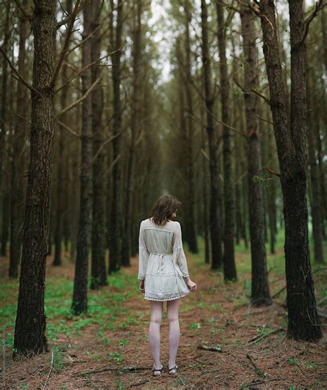 Girl In Pine Forest In White Dress By Stocksy Contributor Christian Gideon Stocksy