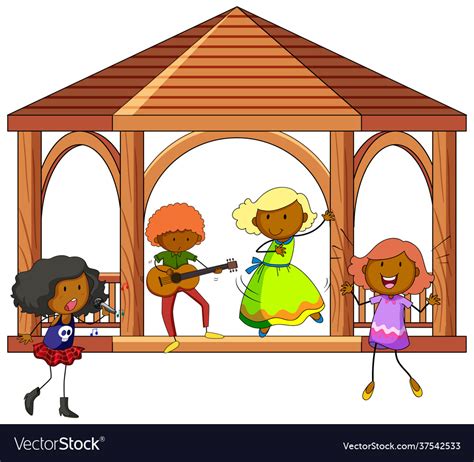 Many Kids Doing Different Activities In Gazebo Vector Image