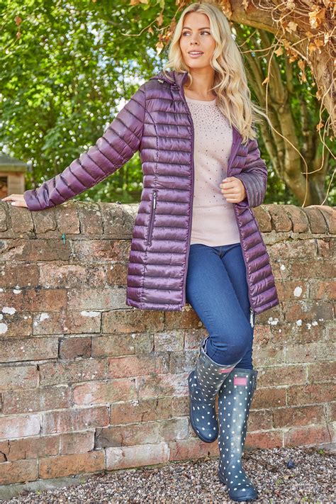 Longline Zip Through Padded Coat In Purple Roman Originals Uk