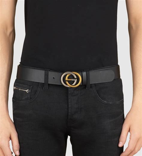 Gucci Leather Belt With Bi Color Interlocking G Buckle In Black Lyst