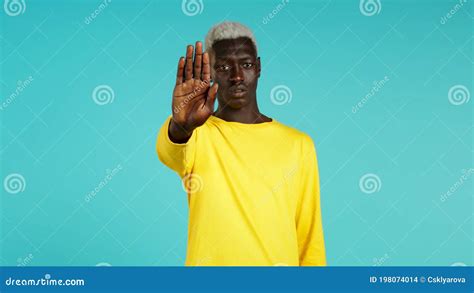 Black Man Disapproving With No Hand Sign Gesture Denying Rejecting