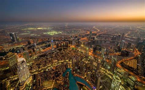 Dubai Gemeinschaft Stadt Nacht Wolkenkratzer Lichter Draufsicht