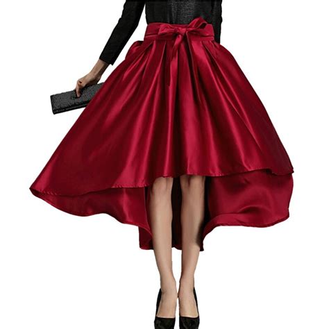 Sale Ladies Vintage Asymmetrical Skirt Designer Pleated High Waist Bow