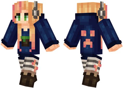 Download Gamer Girl Anime Girl With Headphone Minecraft Skin Png