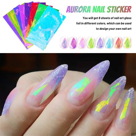 8pcsset Holographic Aurora Film Nail Foils Stickers Laser Sparkling