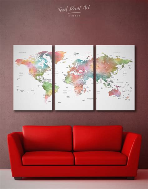 World Map Canvas Watercolor World Map Push Pin Map Of The Etsy Canada