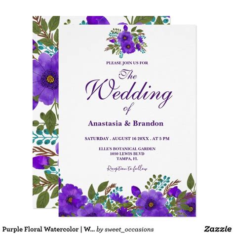Purple Floral Watercolor Wedding Invitation Zazzle Watercolor