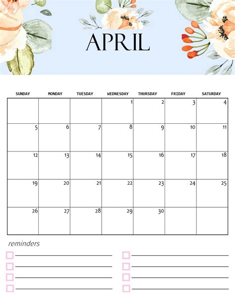 Cute April 2020 Floral Calendar Free Printable Calendar Templates