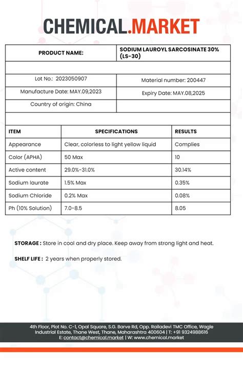 Sodium Lauroyl Sarcosinate Packaging Size Kg At Rs Kg In