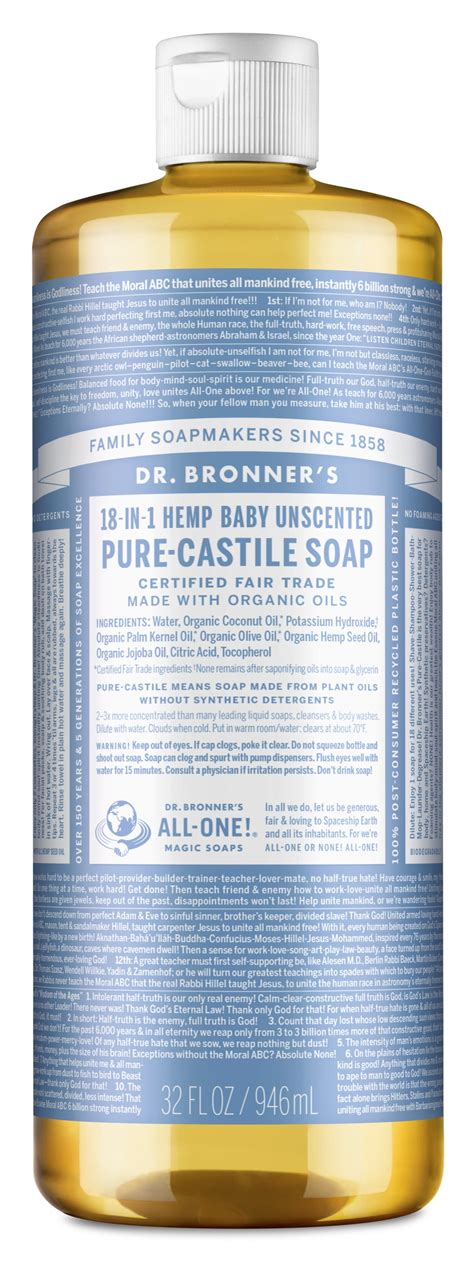 Dr Bronners Pure Castile Liquid Soap Baby 32 Oz