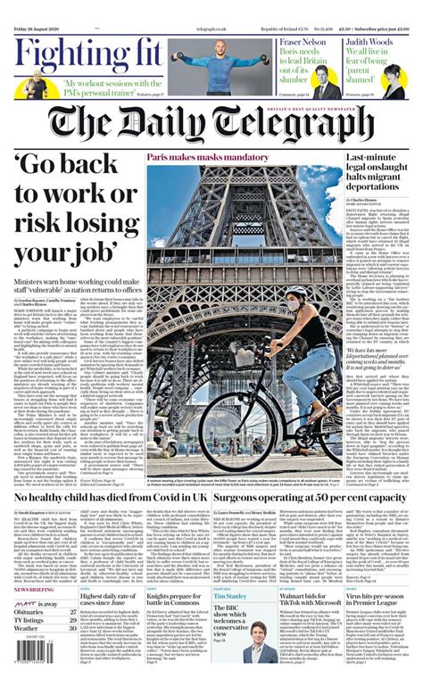 Feed your daily addiction with trending and viral videos from all our top. Daily Telegraph Front Page 28th of August 2020 - Tomorrow ...
