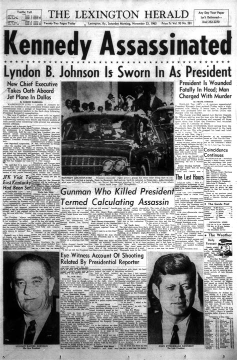 Front Page About Jfk Assassination 1963 Kentucky Photo Archive